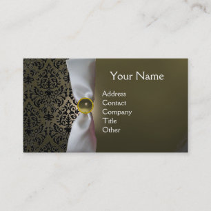 DAMASK MONOGRAM, weißes Band schwarz Visitenkarte