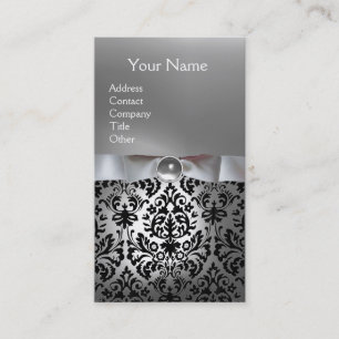DAMASK MONOGRAM weißes Band schwarz Visitenkarte