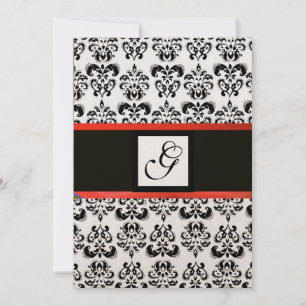 DAMASK-MONOGRAMM, schwarz, rot-gold metallisch Einladung