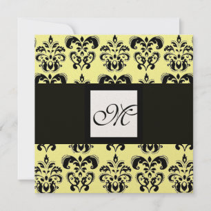 DAMASK-MONOGRAMM, schwarz und weiß, gold metallisc Einladung