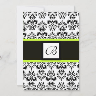 DAMASK-MONOGRAMM, schwarz und weiß, grün gelb Einladung