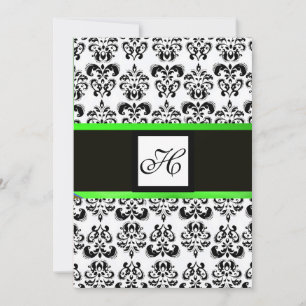 DAMASK-MONOGRAMM, schwarz und weiß, smaragdgrün Einladung