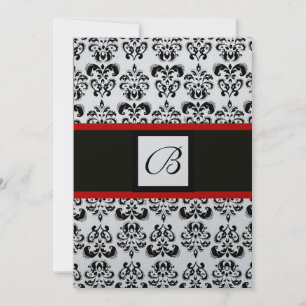 DAMASK-MONOGRAMM, schwarz, weiß, silbermetallic, r Einladung