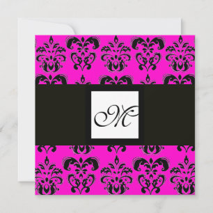 DAMASK-MONOGRAMM, violett, rosa Fuchsie Einladung