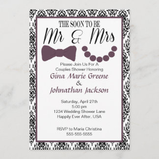 Damask Mr. and Mrs. Shower Invitation (Eggplant) Einladung