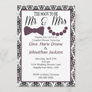 Damask Mr. und Mrs. Shower Invitation (Eggplant) Einladung