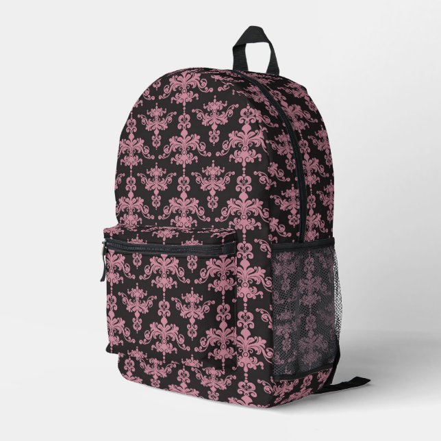 Damask Muster Bedruckter Rucksack (Rückseitige Ecke Rechts)