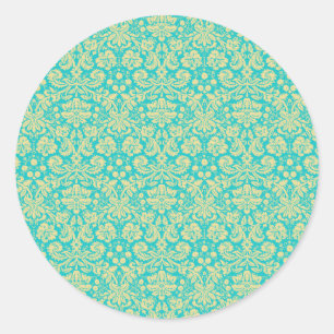 Damask Muster, Blue Damask, französischer Damaske Runder Aufkleber