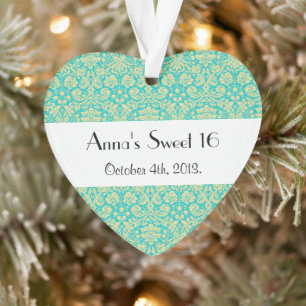 Damask Muster, Blue Damask, Sweet 16, Birthday Ornament