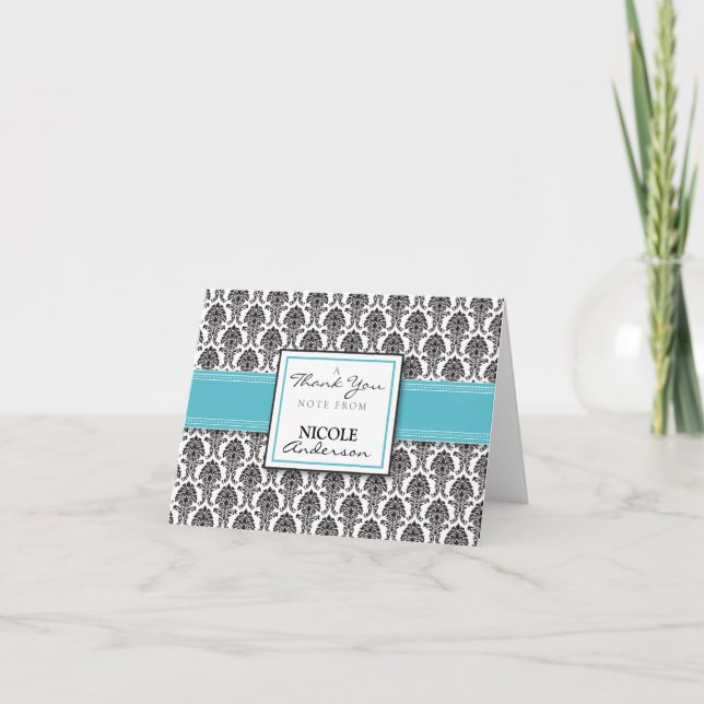 Damask Muster Custom Dankeschön Card (aqua) Dankeskarte (Vorderseite)
