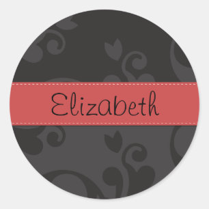 Damask Muster, Grau Damaske, Ihr Name Runder Aufkleber