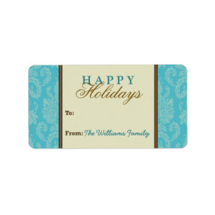 Damask Muster Holiday Gift Tag (aqua/braun) Adressaufkleber