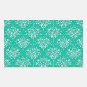 Damask Muster in Mini Aquamarin Green und White Rechteckiger Aufkleber
