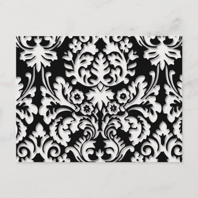 Damask Muster in Schwarz/Weiß Postkarte (Vorderseite)