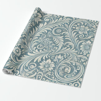 Damask Muster in Soft Blue und Ivory Geschenkpapier