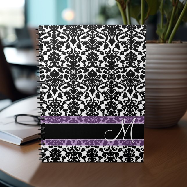 Damask Muster mit Monogramm Notizblock (Personalized notebook - add monogram and custom text)