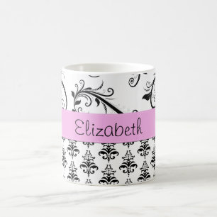 Damask Muster, Schwarz und Weiß Damask, Ihr Name Kaffeetasse
