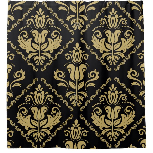 Damask nahtlose schwarz-goldene Ornamente. Traditi Duschvorhang (Vorderseite)