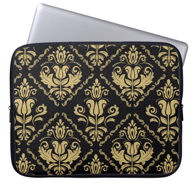 Damask nahtlose schwarz-goldene Ornamente. Traditi Laptopschutzhülle (Vorderseite)