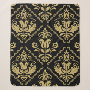Damask nahtlose schwarz-goldene Ornamente. Traditi Sherpadecke