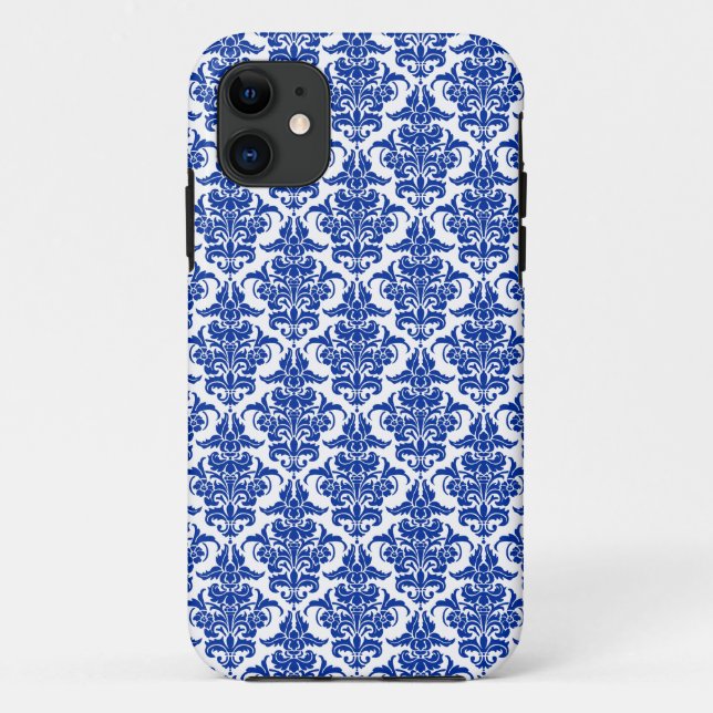 Damask - Navy auf weißem iPhone Case (Rückseite)