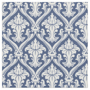 Damask Navy Blue Baroque Muster Stoff