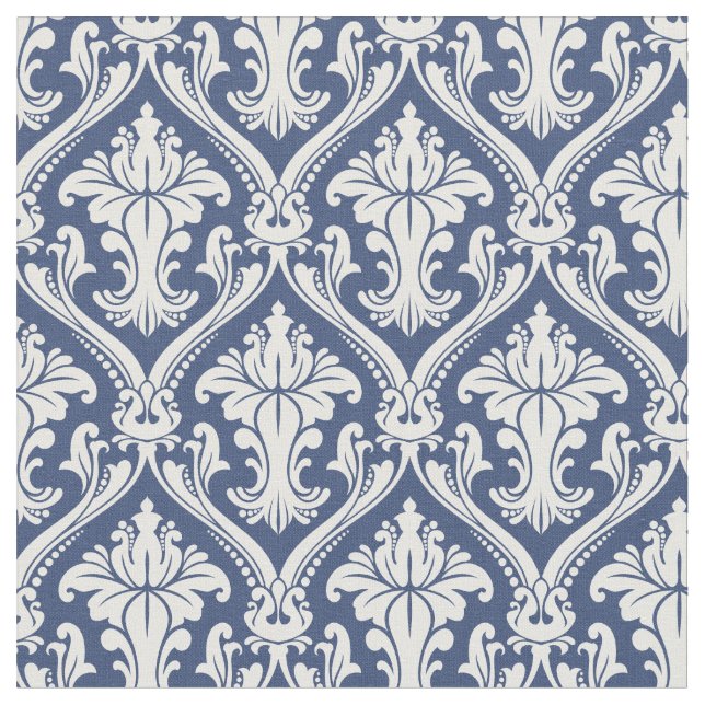 Damask Navy Blue Baroque Muster Stoff (Nahaufnahme)