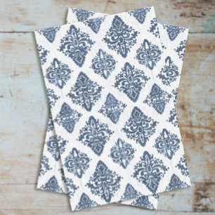 Damask Navy Blue Watercolor Rustic Wood Decoupage Seidenpapier