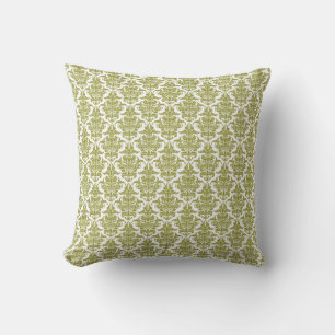 Damask - Olive Green on White Kissen