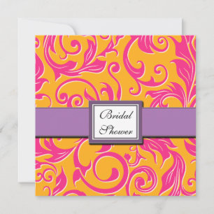 Damask Orange & Pink Bridal Dusche Einladungen