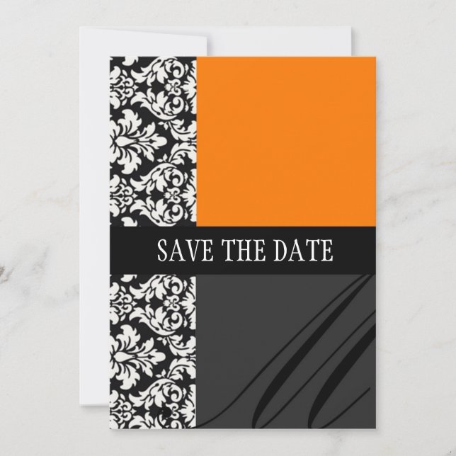 Damask Orange Save the Date Karte (Vorderseite)
