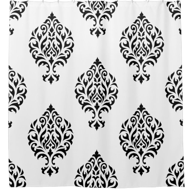 Damask Ornamental Big Ptn Black on White Duschvorhang (Vorderseite)