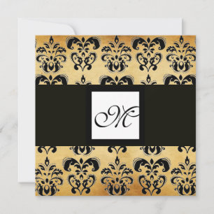 DAMASK PARCHMENT SQUARE MONOGRAM, Schwarz-weiß bra Einladung