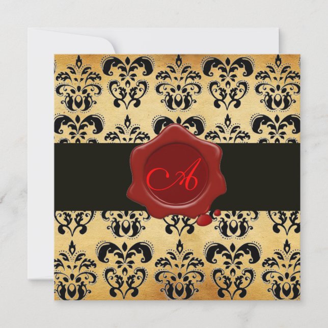DAMASK PARCHMENT WAX SIEGEL MONOGRAM, schwarz und  Einladung (Vorderseite)