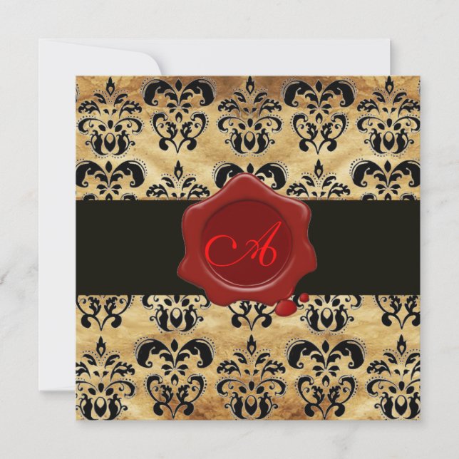 DAMASK PARCHMENT WAX SIEGEL MONOGRAM, schwarz und  Einladung (Vorderseite)