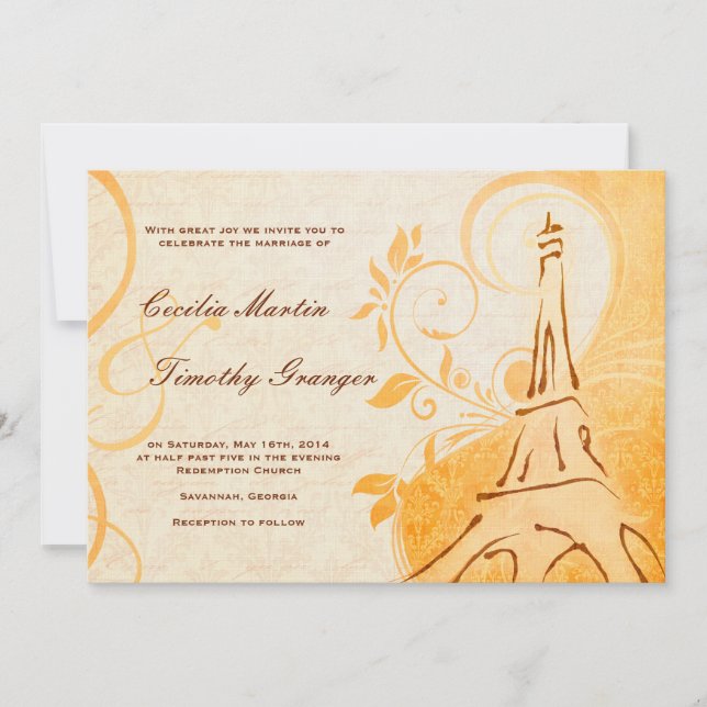 Damask Parisienne - Marmalade & Fall Spice Wedding Einladung (Vorderseite)