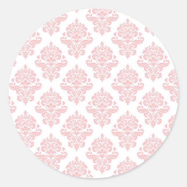 Damask Pastell Pink Peach Runder Aufkleber (Vorderseite)