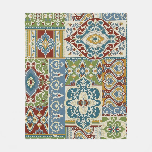 Damask Patchwork: Farbiges türkisches Vintag. Fleecedecke (Vorderseite)