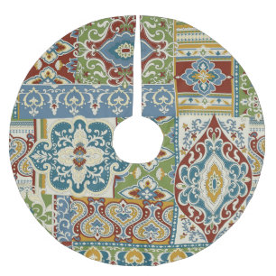 Damask Patchwork: Farbiges türkisches Vintag. Polyester Weihnachtsbaumdecke