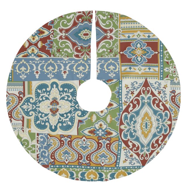 Damask Patchwork: Farbiges türkisches Vintag. Polyester Weihnachtsbaumdecke (Vorderseite)
