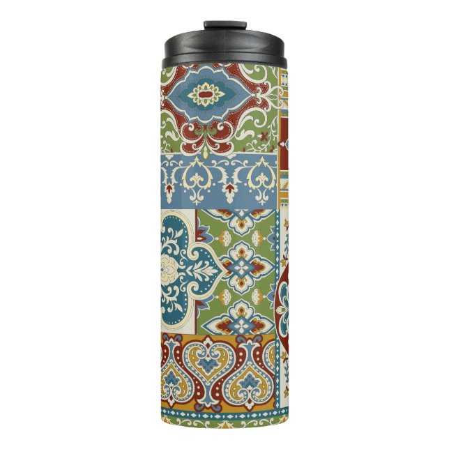 Damask Patchwork: Farbiges türkisches Vintag. Thermosbecher (Vorderseite)