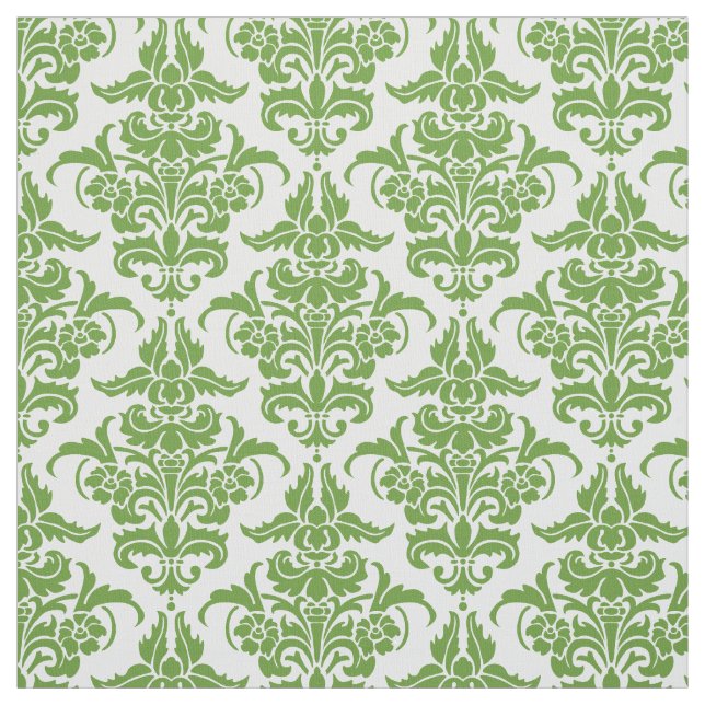 Damask Pattern - Avocado Green on White Stoff (Muster)
