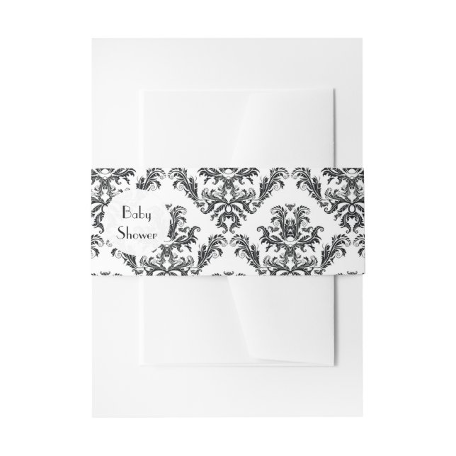 Damask Pattern, Black and White, Baby Shower Einladungsbanderole (Vorderseite Beispiel)