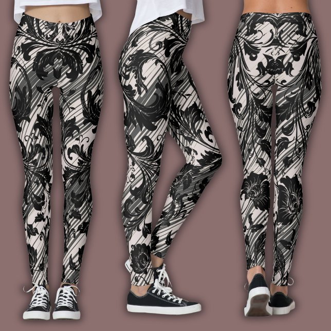 Damask Pattern | Black & Natural Beige Leggings (Von Creator hochgeladen)