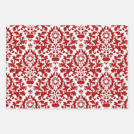Damask Pattern Green Red White Christmas Geschenkpapier Set