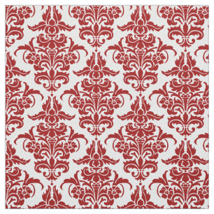 Damask Pattern - Ruby Red on White Stoff