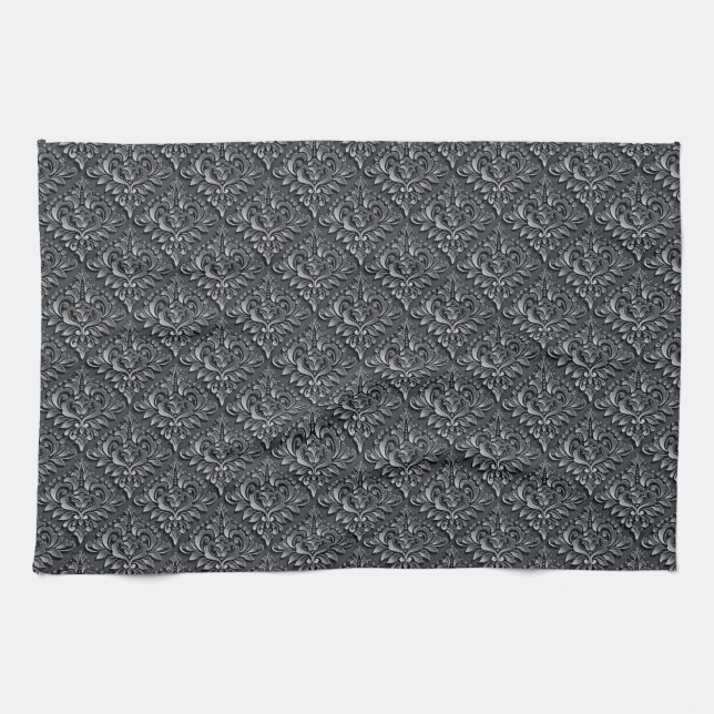 Damask Pattern Schwarzer Hintergrund-23961 Geschirrtuch (Horizontal)