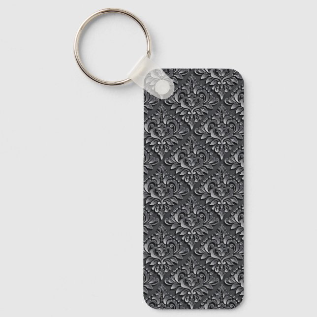 Damask Pattern Schwarzer Hintergrund-23961 Insulat Schlüsselanhänger (Vorderseite)