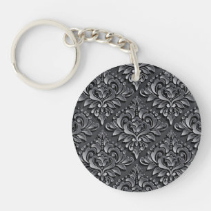 Damask Pattern Schwarzer Hintergrund-23961 Insulat Schlüsselanhänger