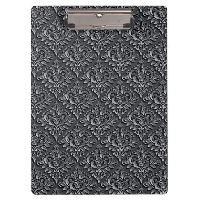 Damask Pattern Schwarzer Hintergrund-23961 Klemmbrett (Vorderseite)
